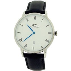 Daniel Wellington Sheffield Silvertone Genuine Black Leather Strap Watch 1121DW