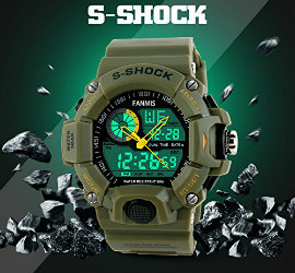 Fanmis Men's Sports Analog Digital LED Watch Military Multifunctional Waterproof Wristwatch Green