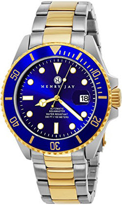 Henry Jay Mens Two Tone Stainless Steel Specialty Aquamaster Professional Dive Watch