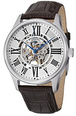 Stuhrling Men's 747.011 Automatic Skeleton Watch with Transparent Dial Stainless Steel Case On Brown Leather Strap