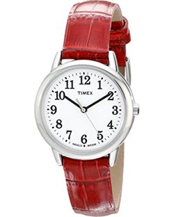 Timex Women's Easy Reader Silver-Tone Watch with Red Leather Band