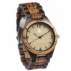 Treehut Zebrawood and Ebony Wooden Men's Watch - Tri-Fold Clasp - Stainless Steel Buckle